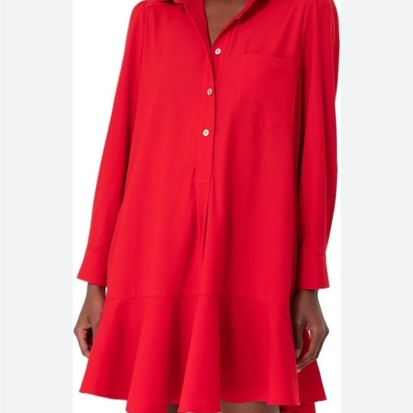Women Button Up Shirt Long Sleeve Dress with Ruffle Hem w/ drop waist size small - Picture 3 of 9